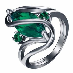 Black Fashion Ring, Green Cubic Zircon, Size 7